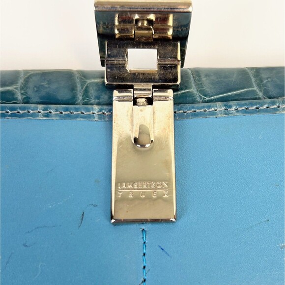 Lambertson Truex Crocodile Leather Exotic Turquoise Blue Foldover Wallet Design - Picture 11 of 16